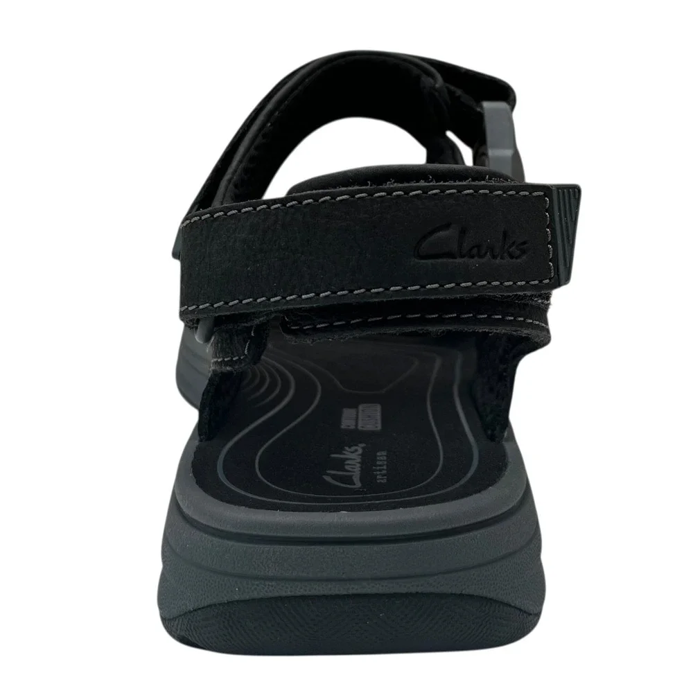 Clarks Mens Saltway‎ Trail Leather Sandal Size 11 Solid Black Adjustable Sporty